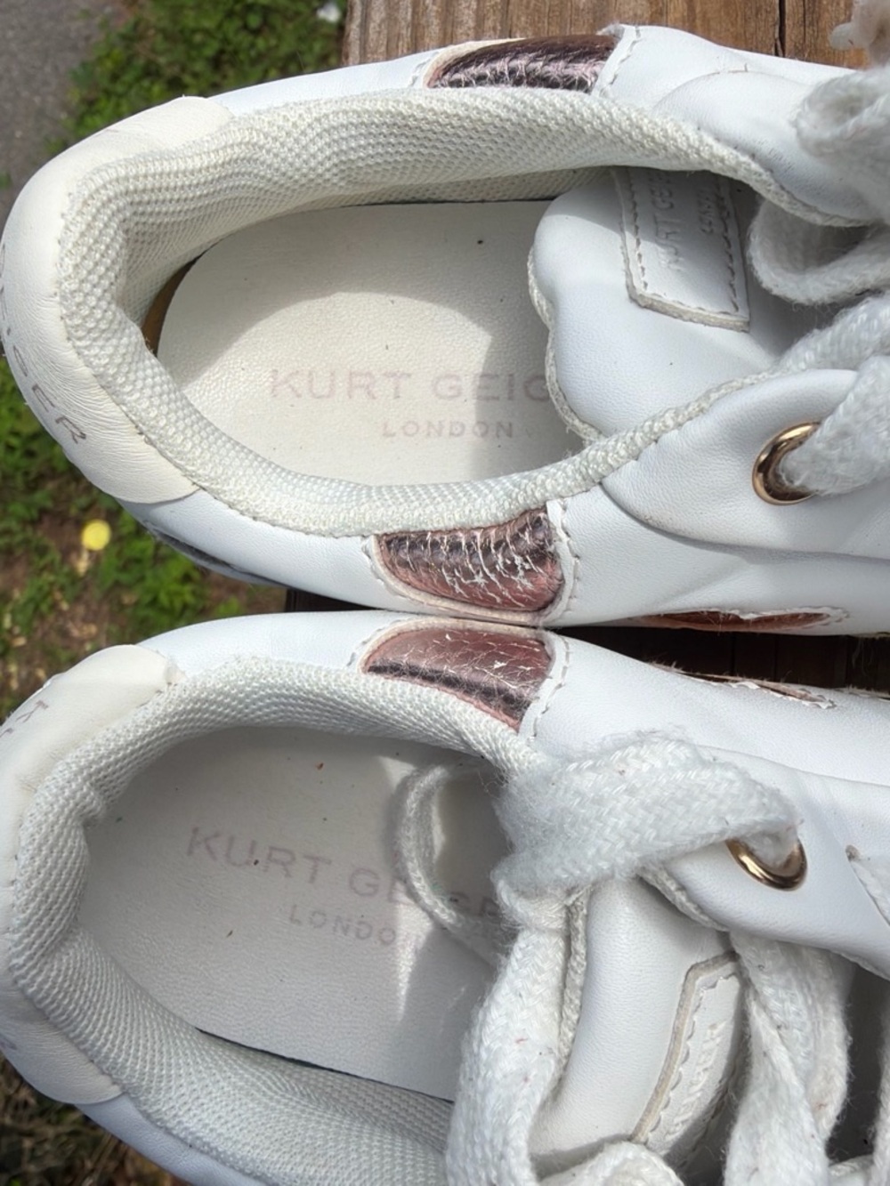 Kurt Geiger White Sneakers with Pink, Orange & Yellow Heart Accents - Picture 5 of 5